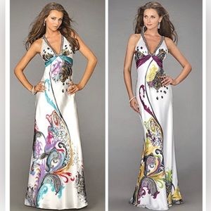 $600 La Femme Gown Beaded Purple Satin Maxi Dress 0